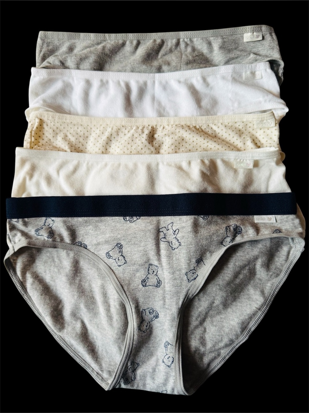 Kids Cotton Briefs - Grey, White & Cream - 5-Pack